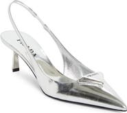 Prada Modellerie Pointed Toe Metallic Kitten Heel Slingback Pump