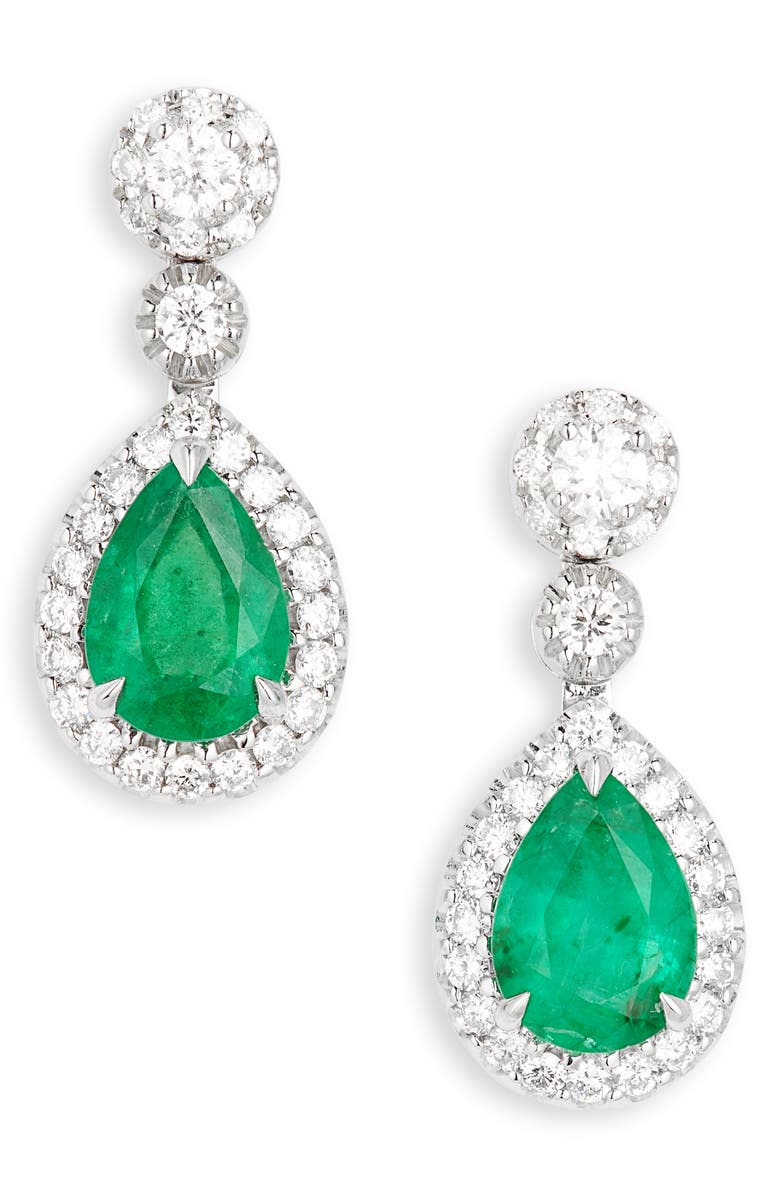 VALANI ATELIER Emerald & Pavé Diamond Drop Earrings, Main, color, White Gold