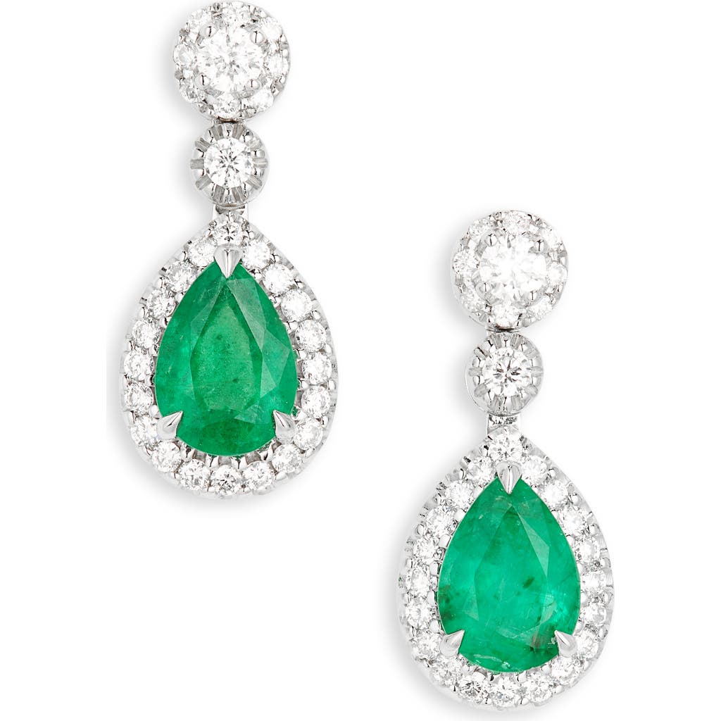 VALANI ATELIER Emerald & Pavé Diamond Drop Earrings in White Gold  product