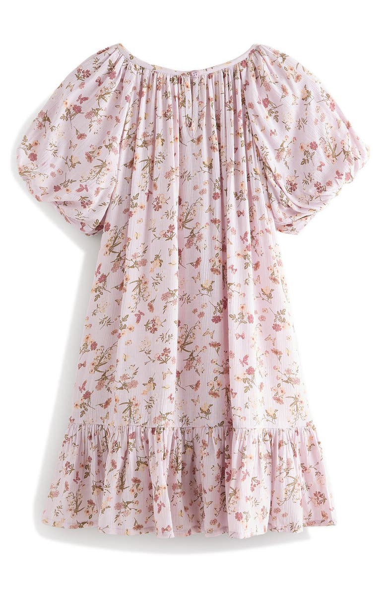 NEXT Kids' Floral Puff Sleeve Dress, Alternate, color, Purple