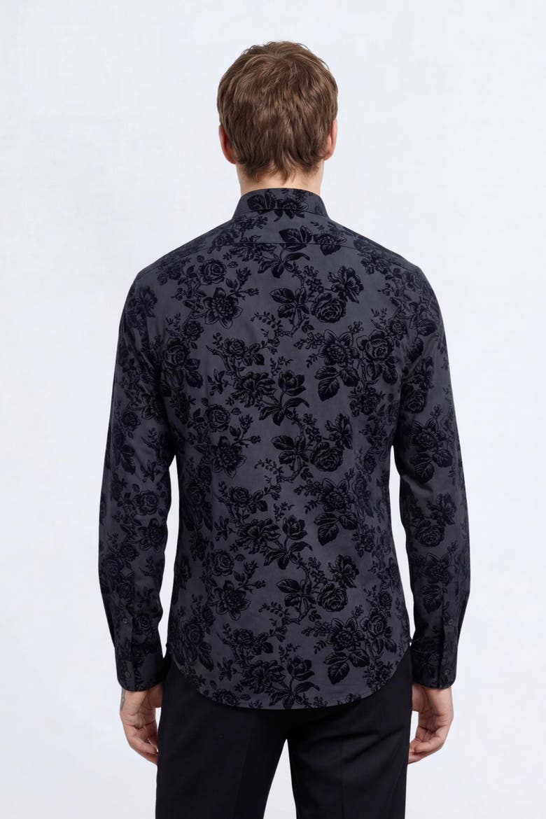 Armada Slim Fit Floral Flocked Shirt, Alternate, color, Black