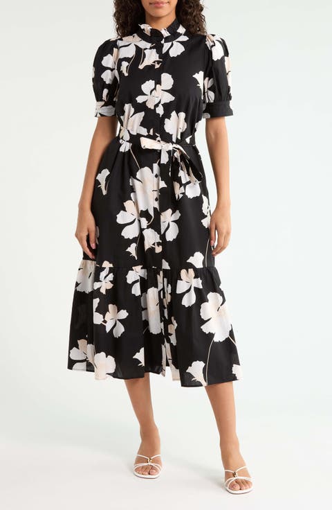 Medina Floral Giles Button-Up Cotton Midi Shirtdress