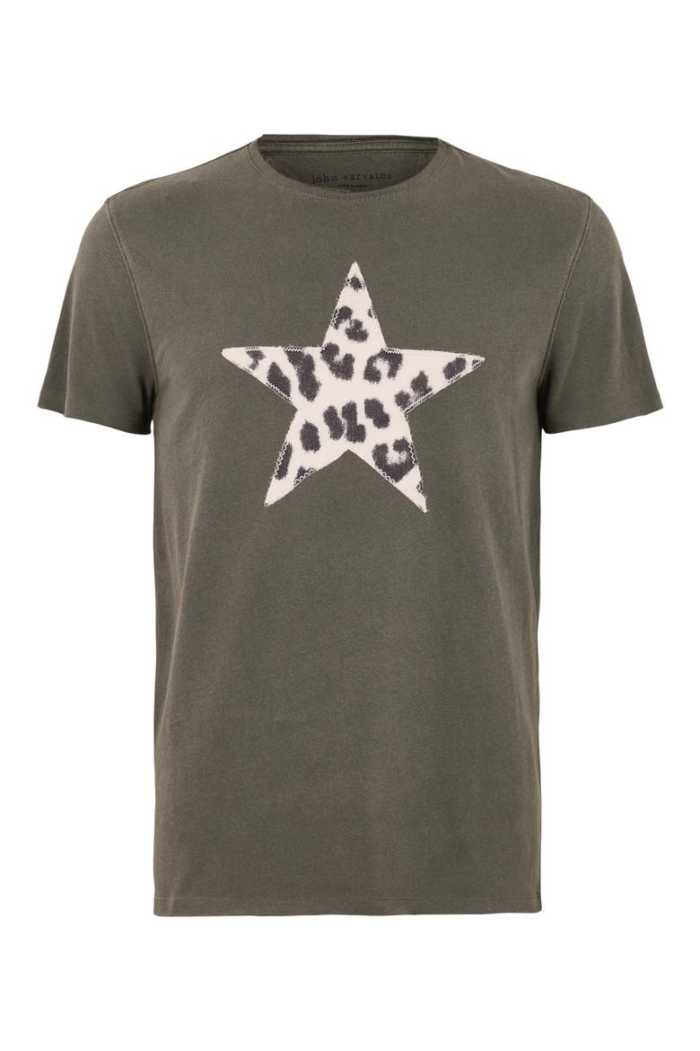 Raw Edge Cheetah Star Appliqué T-Shirt, Alternate, color, COAL