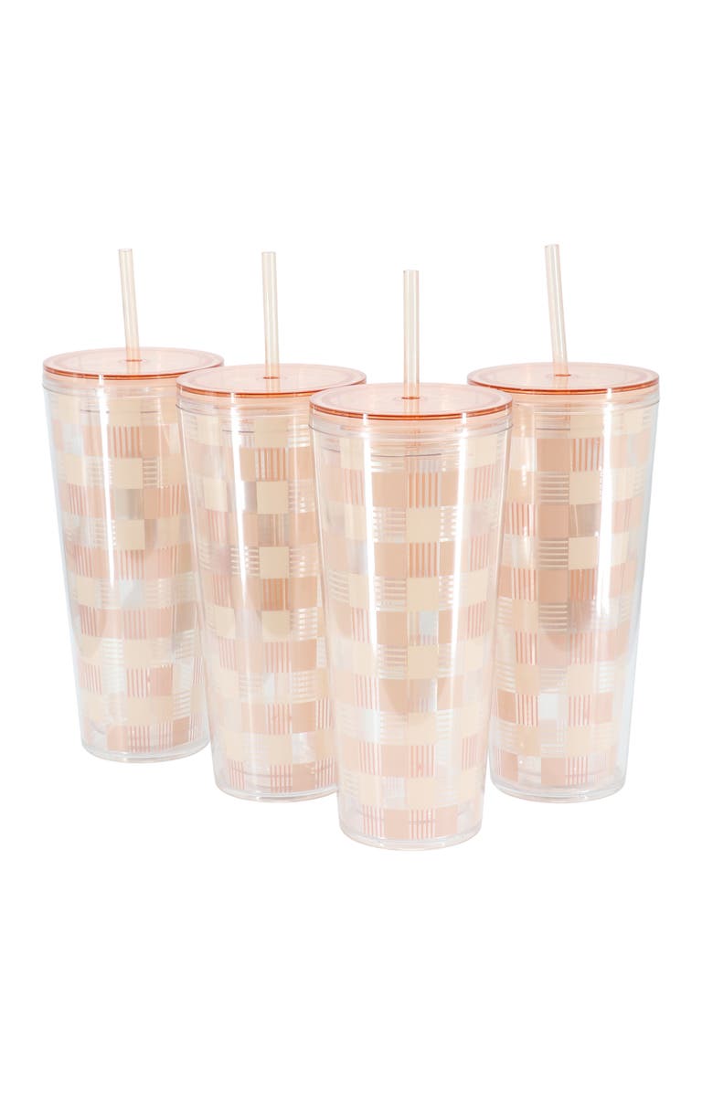 Mr. Coffee Modern Euphoria 4 Piece 23 Ounce Plastic Tumbler with Straw and Lid Set, Main, color, Clear