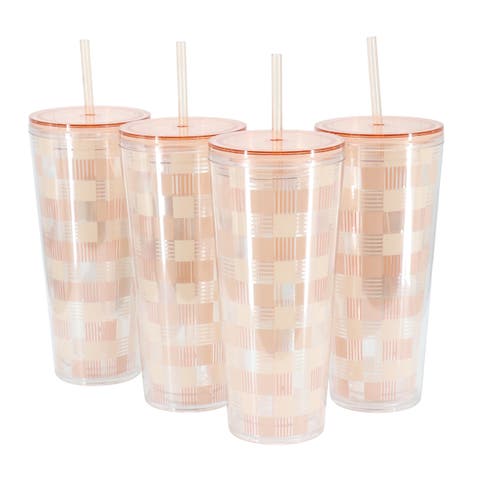 Modern Euphoria 4 Piece 23 Ounce Plastic Tumbler with Straw and Lid Set