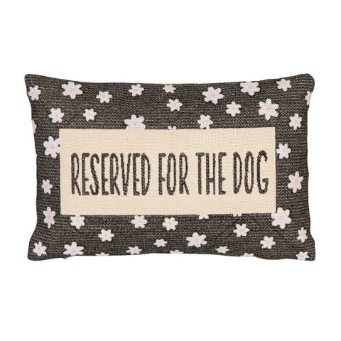 Cotton and Jute Embroidered Lumbar Pillow with Flower Pattern "Reserved For The Dog", Multi Color
