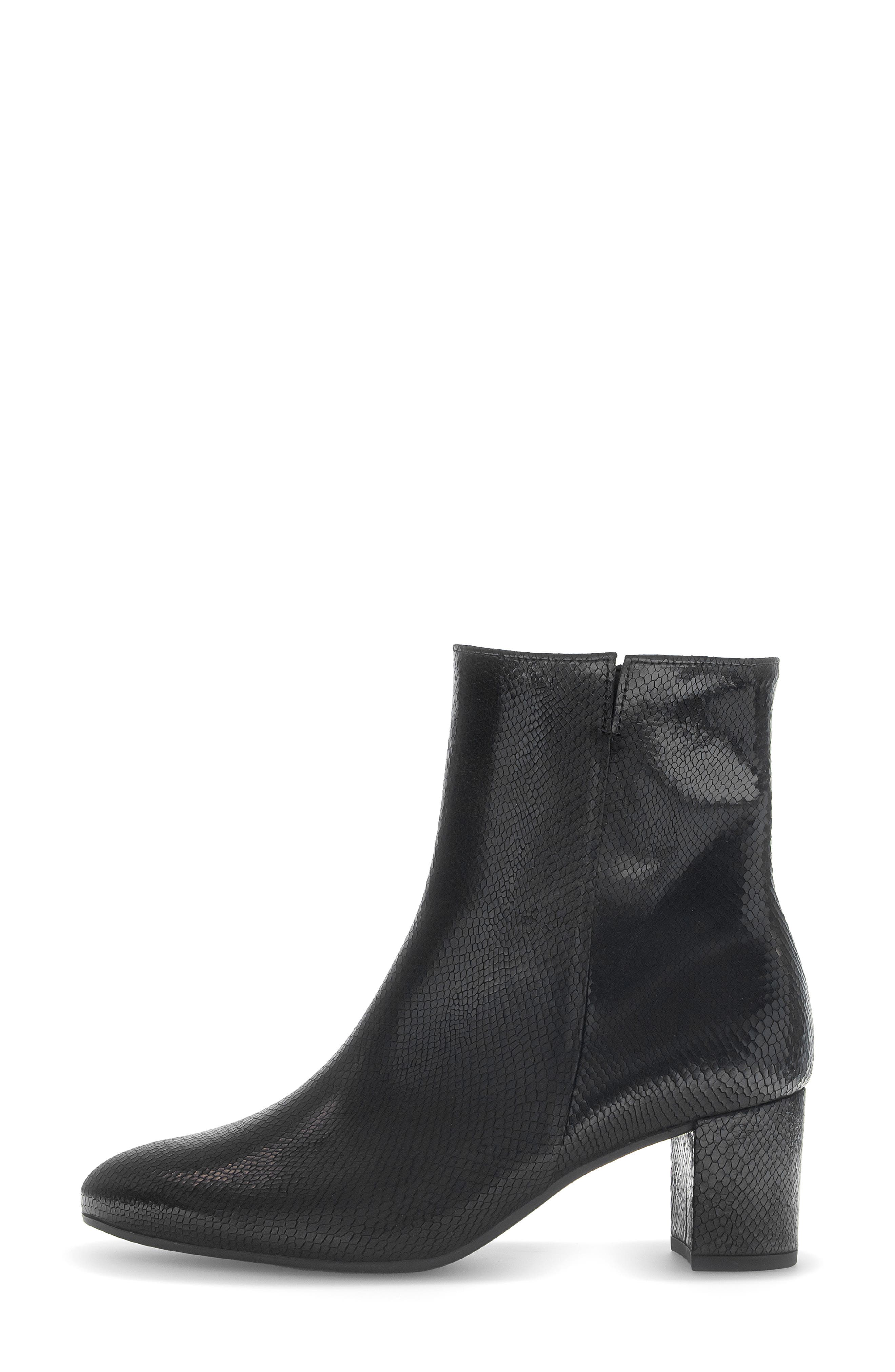 Sabine Croc Embossed Leather Bootie, Alternate, color, BLACK