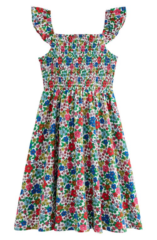 Mini Boden Kids' Willa Floral Ruffle Accent Cotton Dress In Multi Holiday Flowerbed