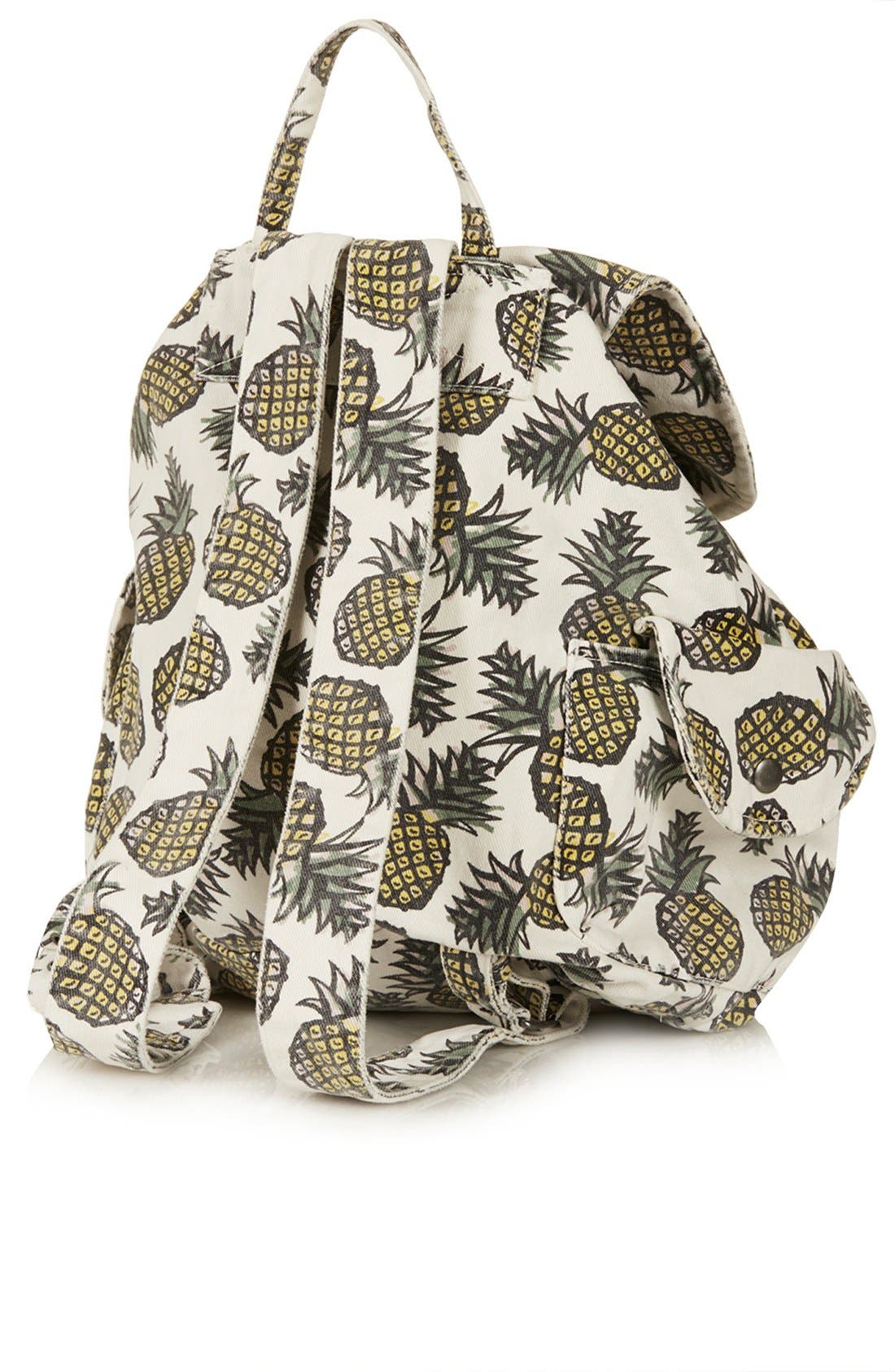 Pineapple Print Denim Backpack, Alternate, color, YELLOW