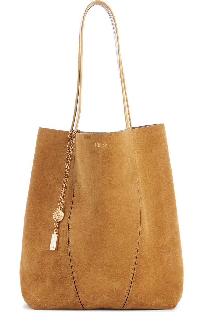 Chloé Spin Suede Tote, Main, color, Gold Khaki