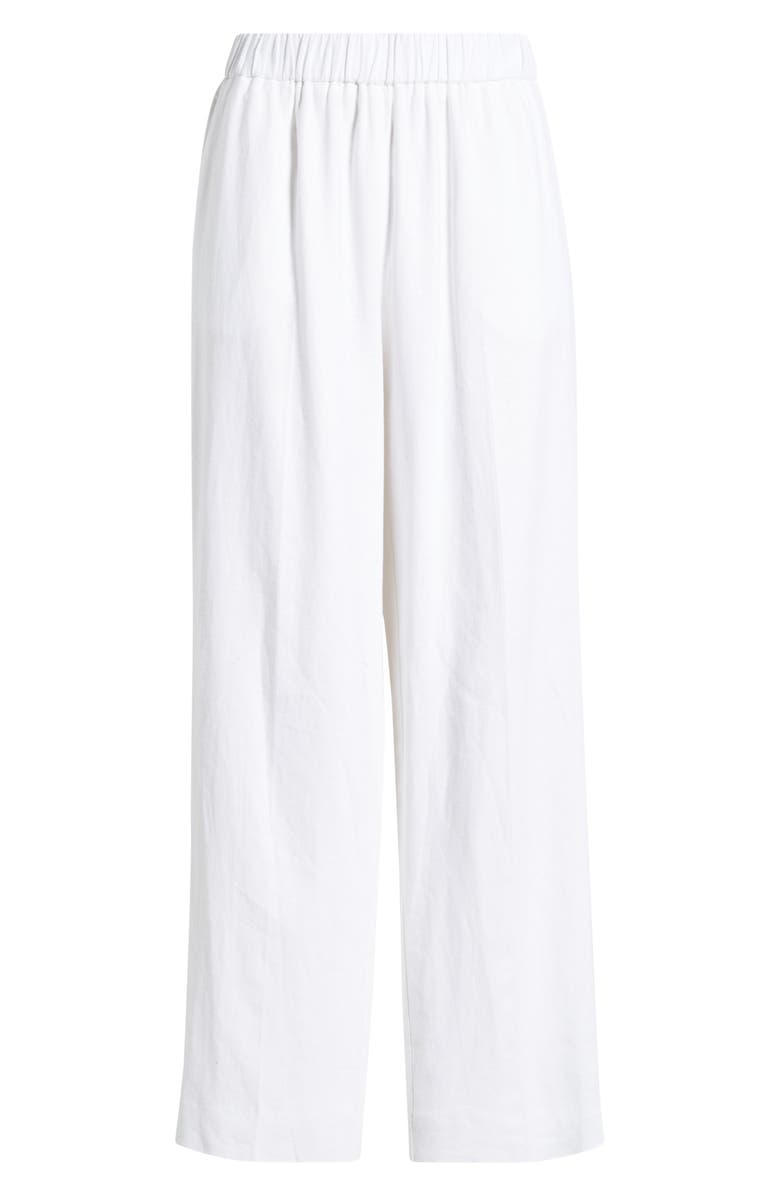 Anne Klein Straight Leg Linen Blend Pants, Main, color, Crisp White