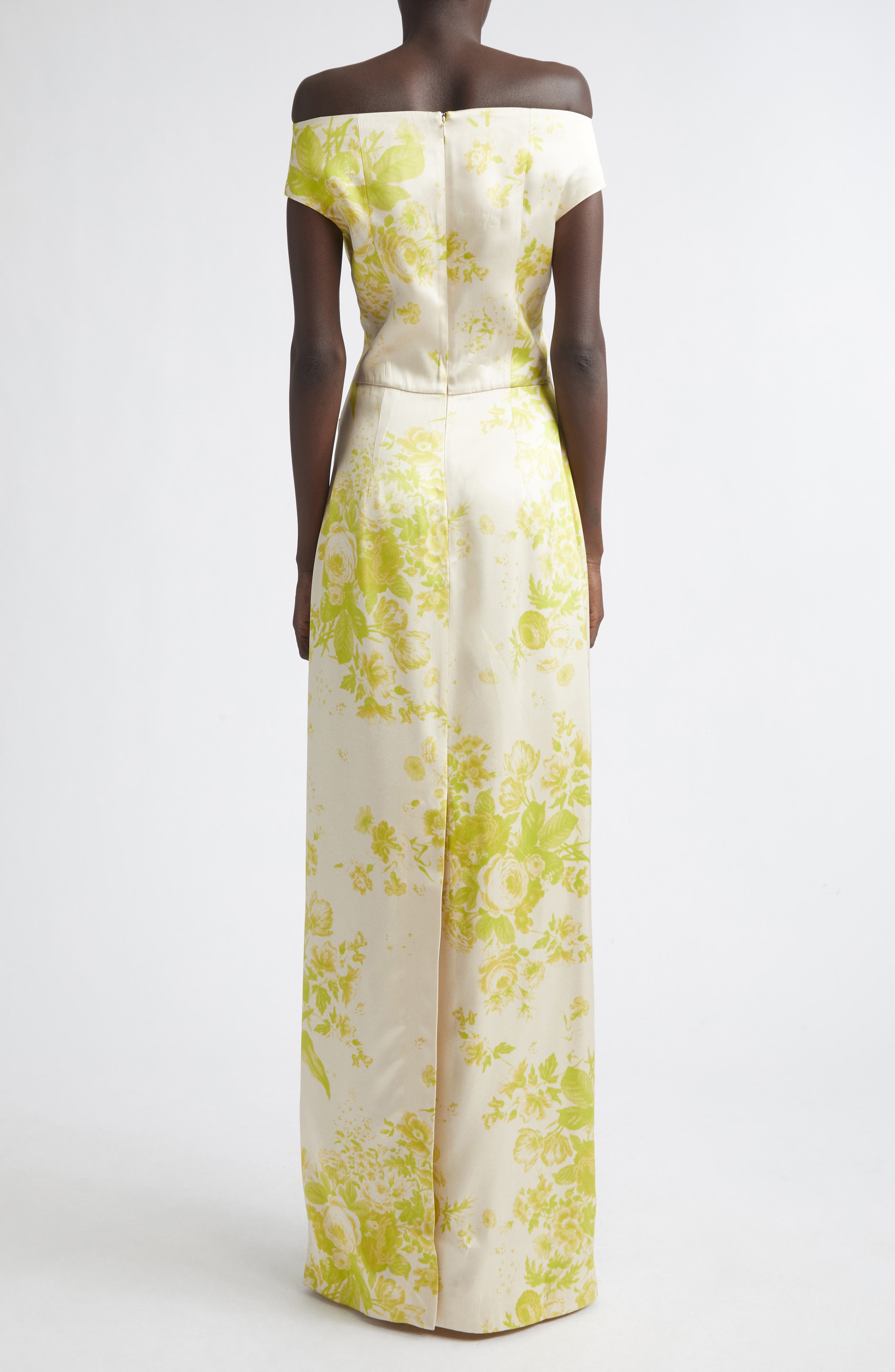 Floral Print Duchesse Satin Off the Shoulder Gown - image 2