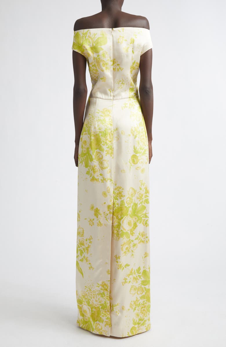 Erdem Floral Print Duchesse Satin Off the Shoulder Gown, Alternate, color, Rose Bouquet Chartreuse