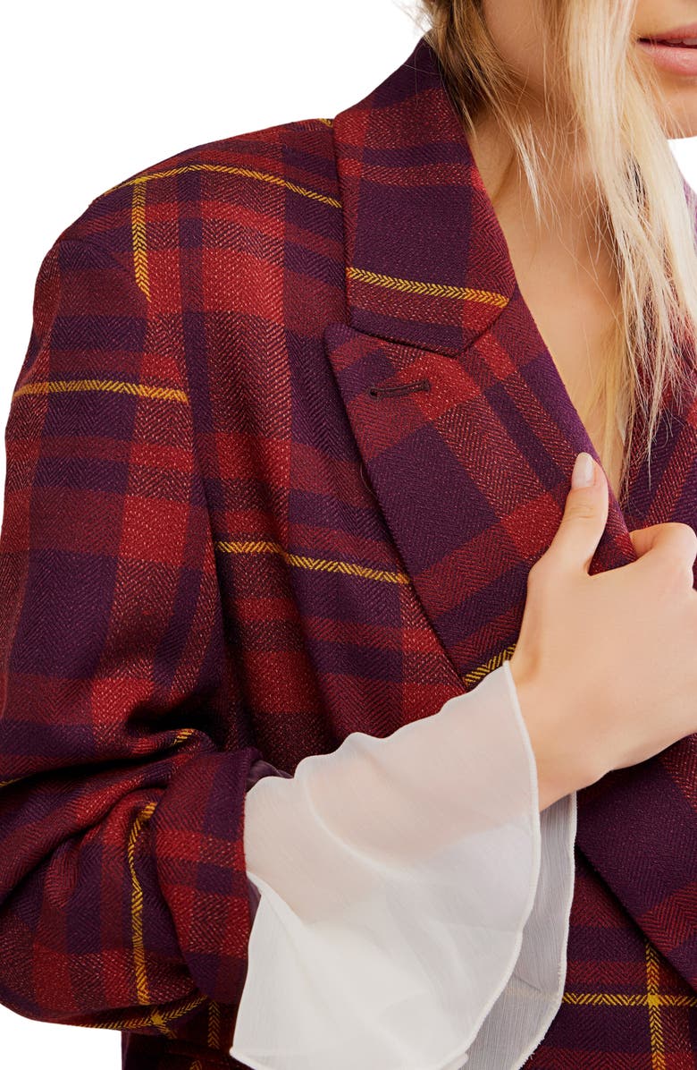 Free People Dean Double Breasted Blazer, Alternate, color, Plum Combo