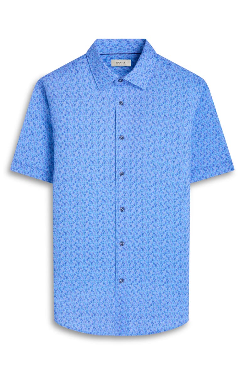 Bugatchi Miles OoohCotton<sup>®</sup> Feather Print Short Sleeve Button-Up Shirt, Alternate, color, 