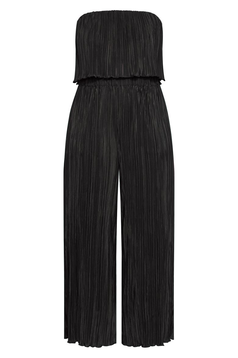 Hailee Strapless Plissé Jumpsuit, Alternate, color, BLACK