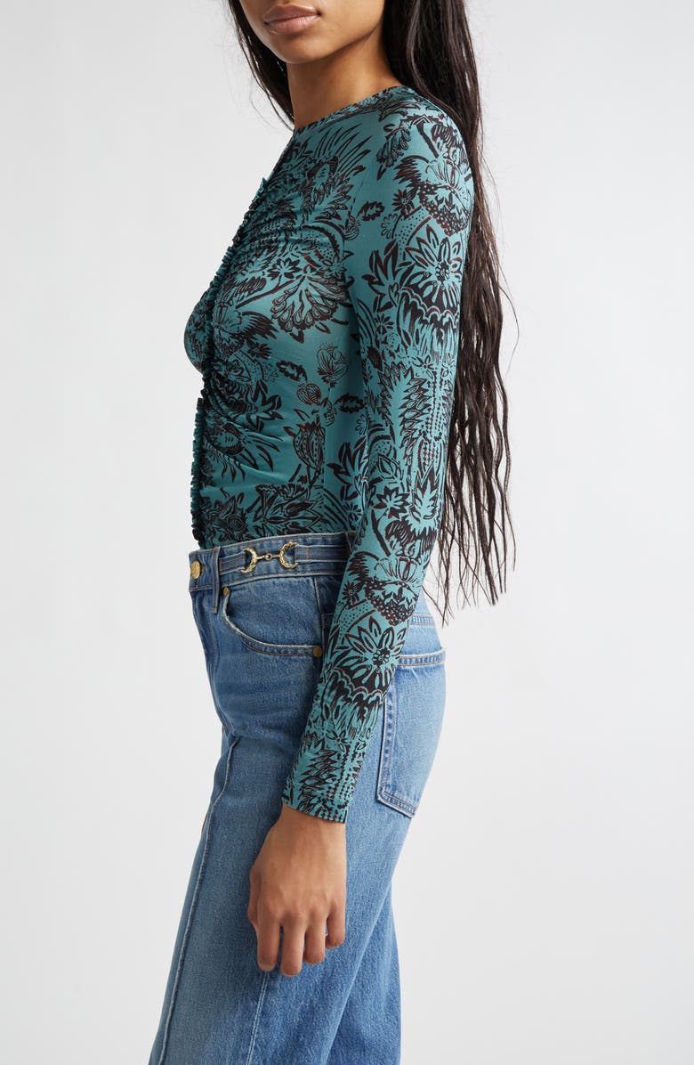 Ulla Johnson Asha Ruched Top, Alternate, color, Ocean Flora