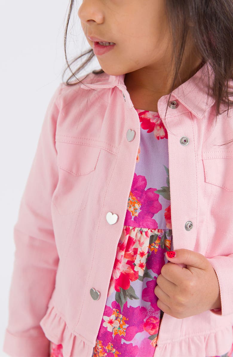 RuffleButts Ruffle Hem Denim Jacket, Alternate, color, Pink