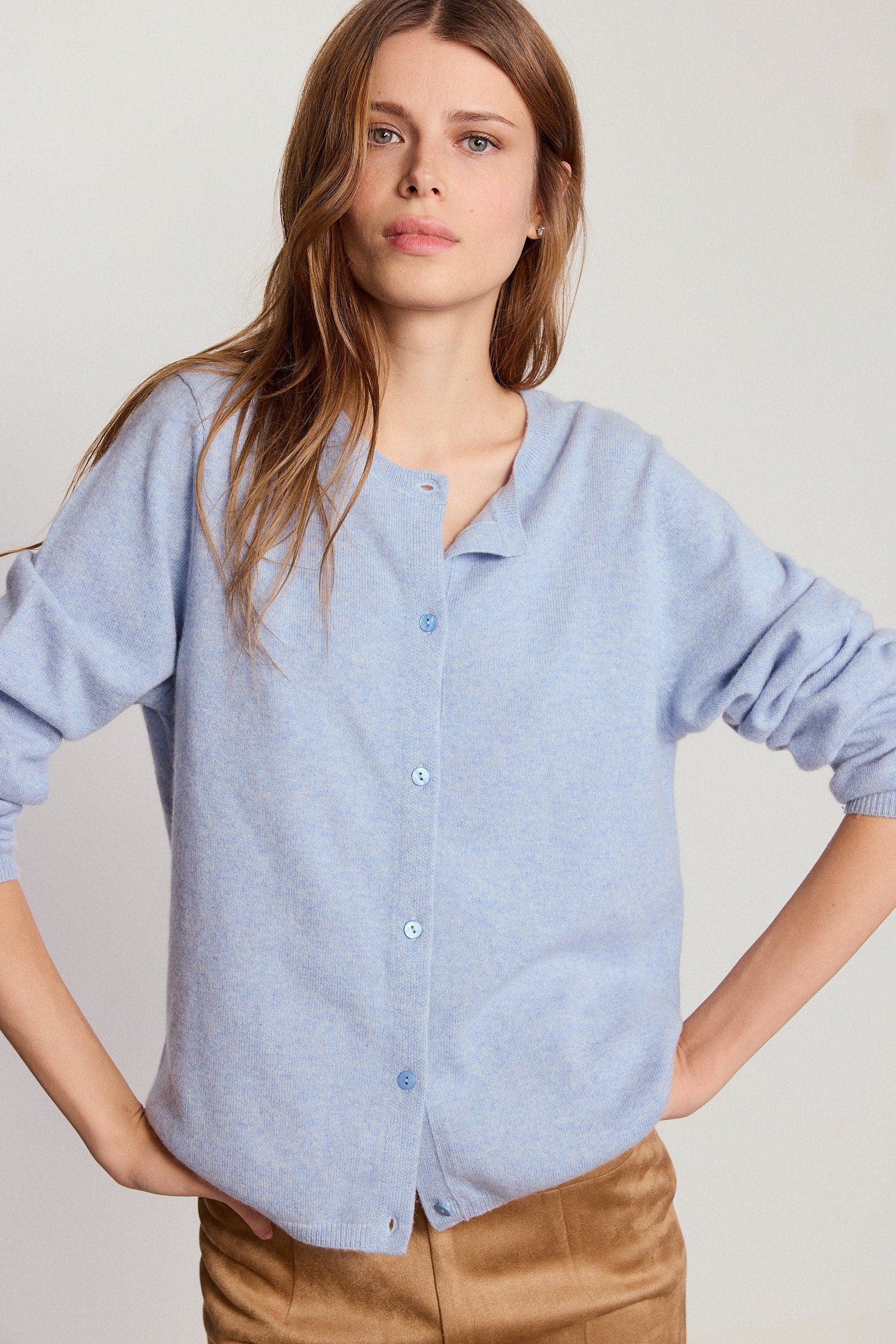 The Shirt By Rochelle Behrens The Cashmere Crew Sweater In Blue