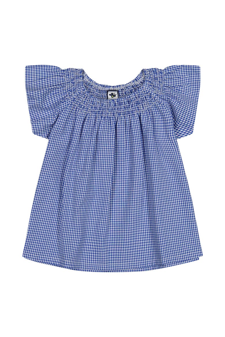Molly Smocked Flutter Sleeve Top Blue Mini Check, Main, color, Blue Mini Check