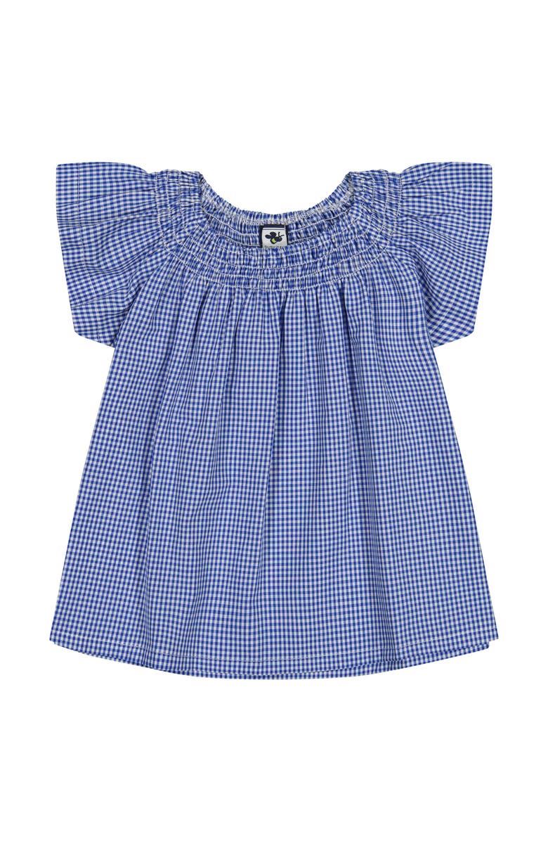 Busy Bees Molly Smocked Flutter Sleeve Top Blue Mini Check, Main, color, Blue Mini Check