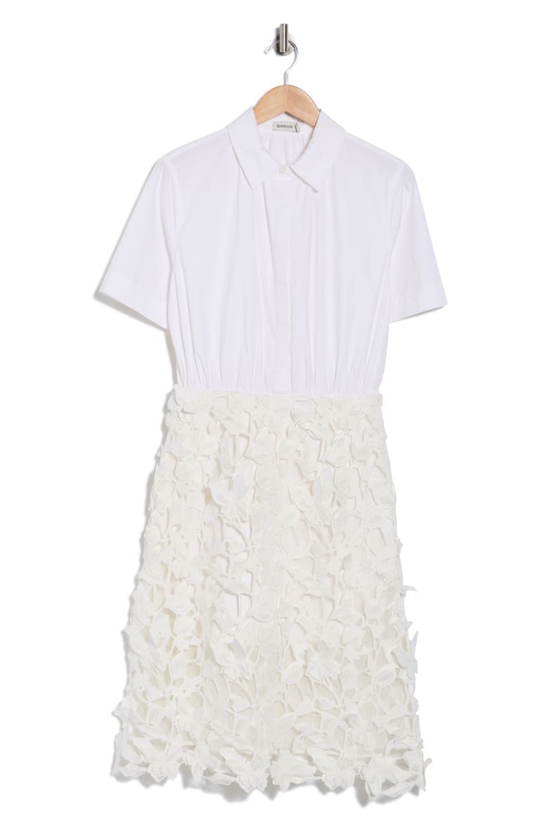 Colette Short Sleeve Mixed Media Dress, Alternate, color, WHITE