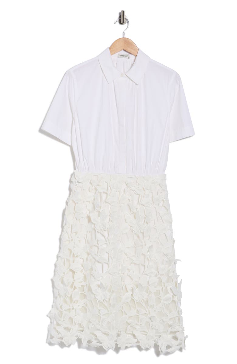 Simkhai Colette Short Sleeve Mixed Media Dress, Main, color, White