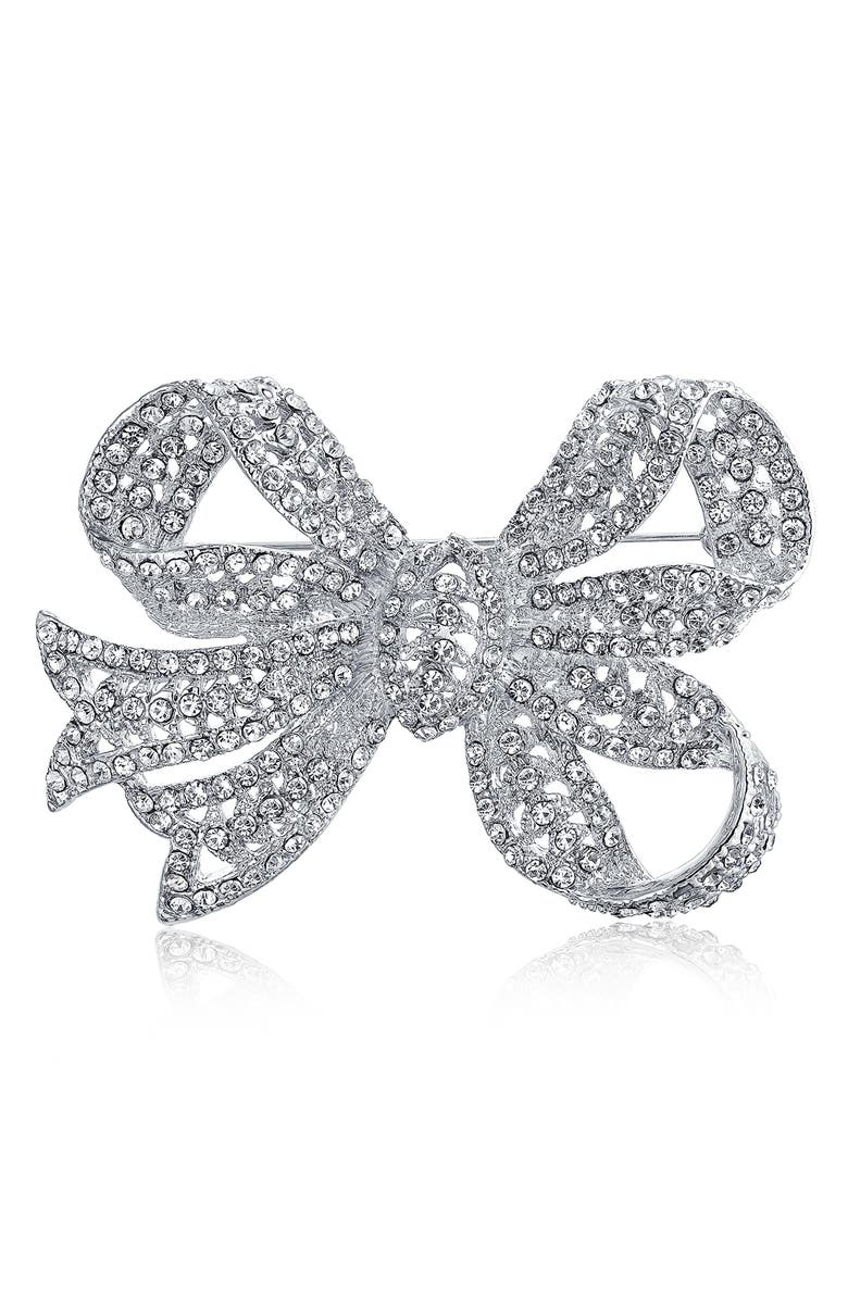BLING JEWELRY Bow Brooch, Main, color, Silver