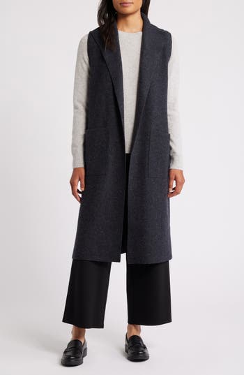 Eileen Fisher Longline Wool Vest In Blue