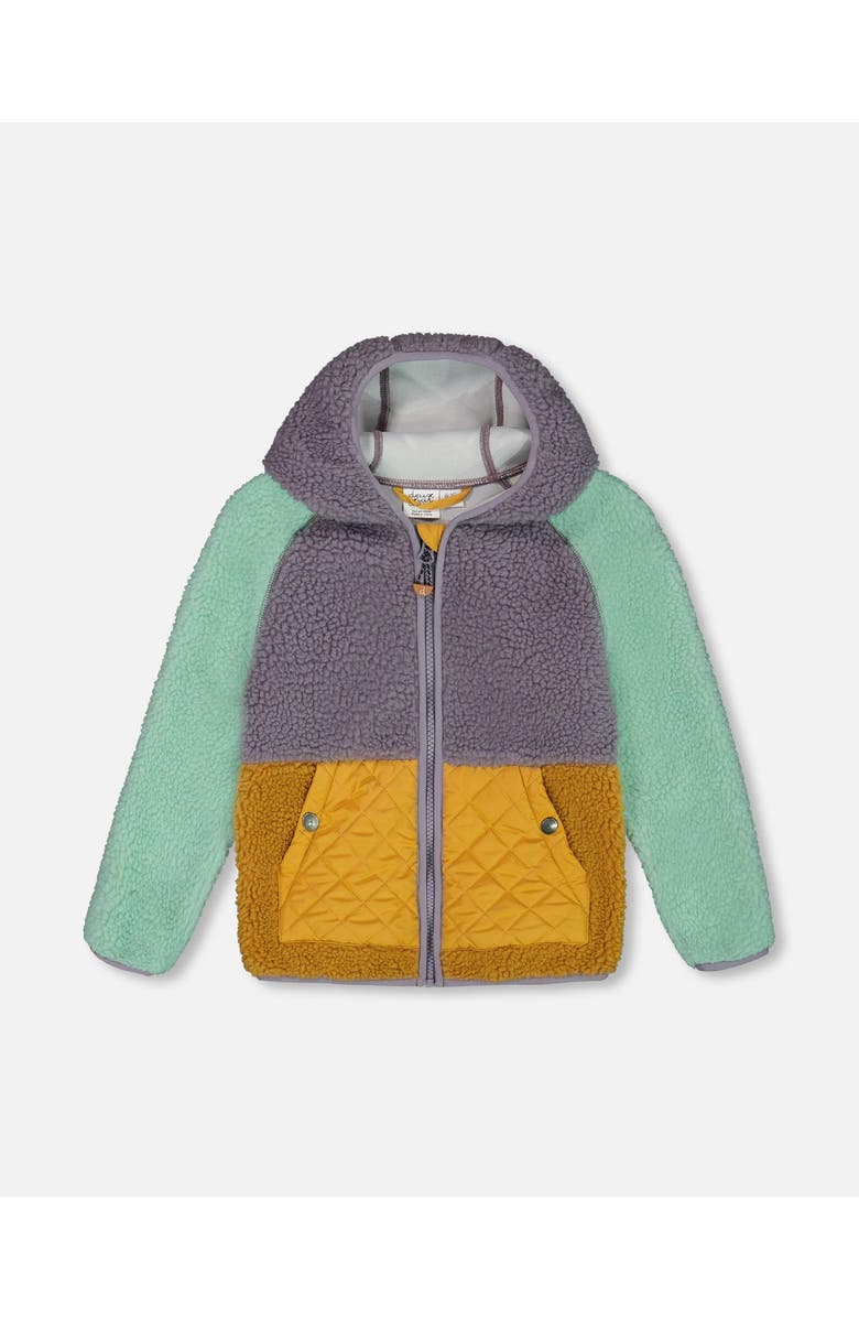 Deux par Deux Little Girl's Mid-Season Colorblock Jacket Lilac, Pale Turquoise, And Yellow, Main, color, 