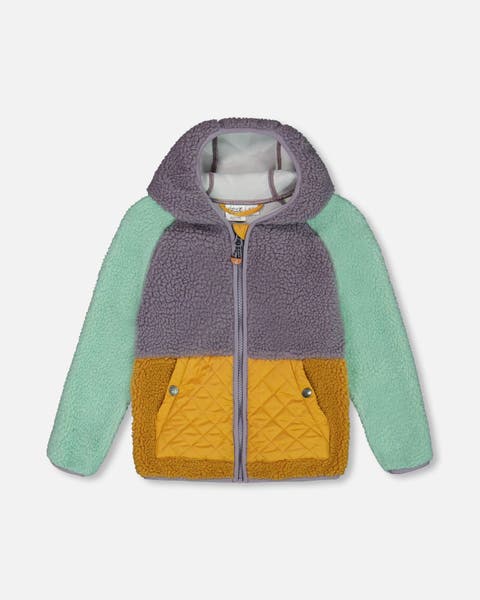 Little Girl's Mid-Season Colorblock Jacket Lilac, Pale Turquoise, And Yellow