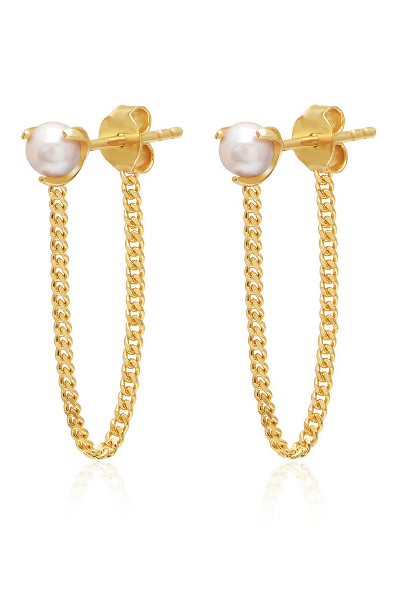 14K Gold Vermeil 3mm Freshwater Pearl Chain Earrings, Main, color, GOLD