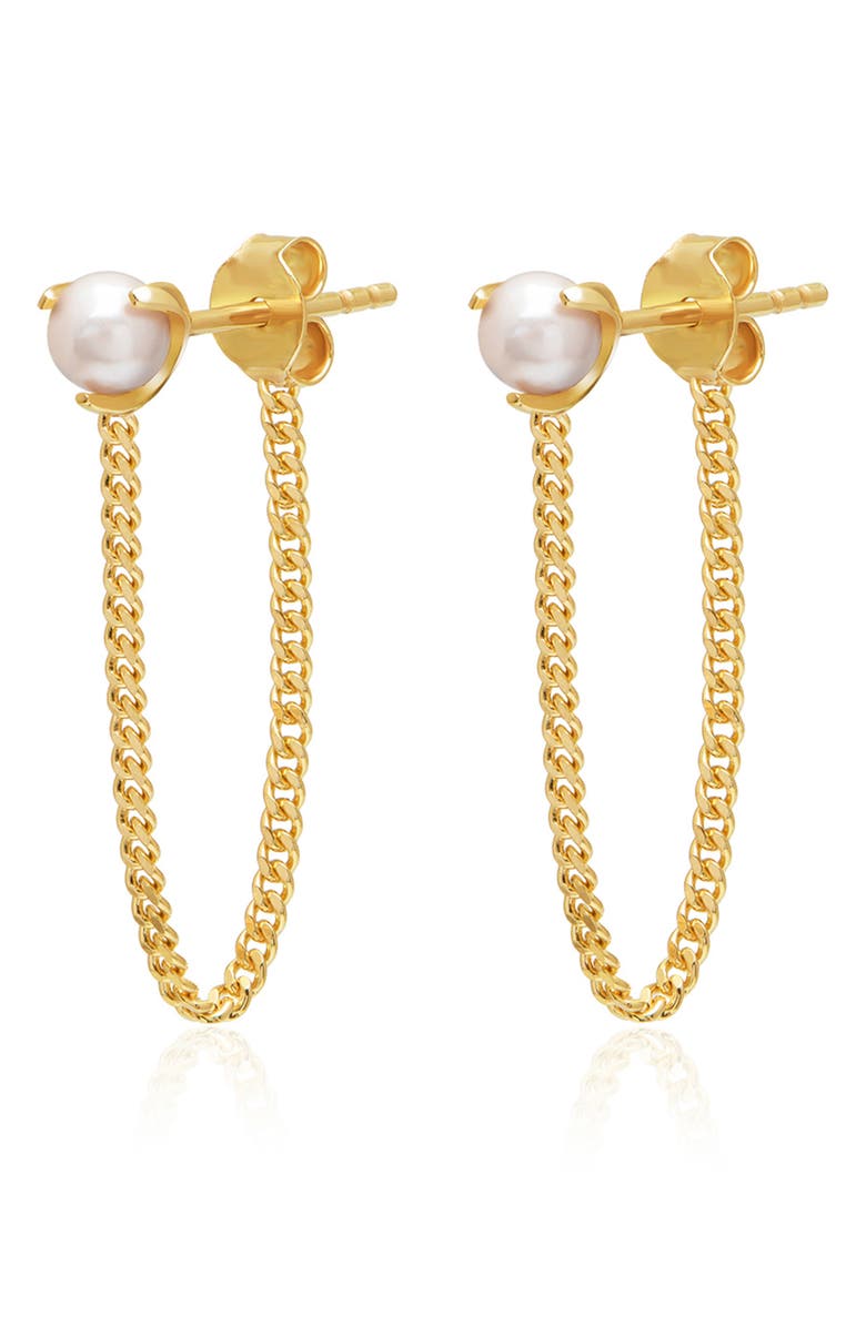 GABI RIELLE 14K Gold Vermeil 3mm Freshwater Pearl Chain Earrings, Main, color,