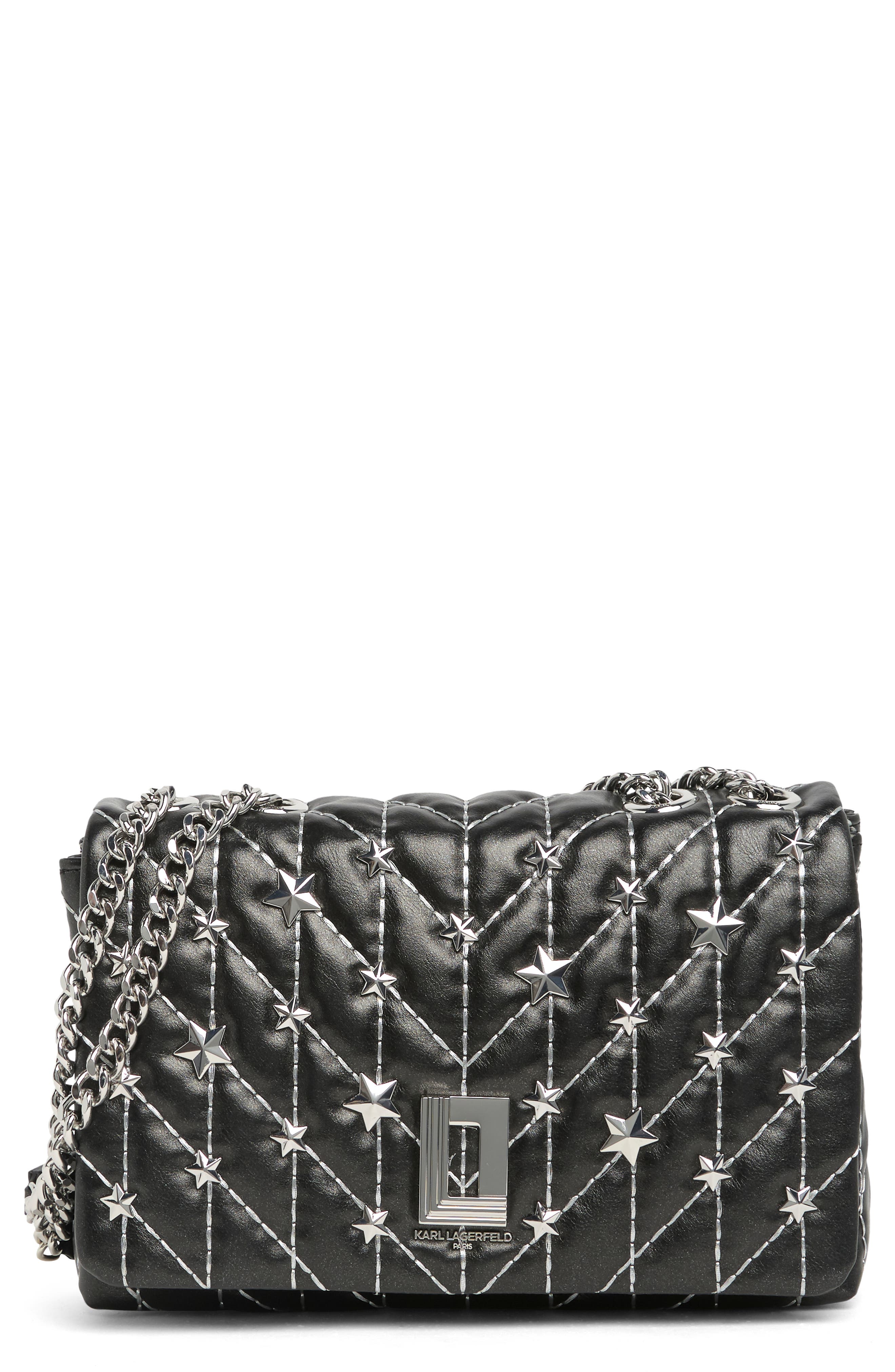 KARL LAGERFELD PARIS Lafayette Star Studded Shoulder Bag, Main, color, 