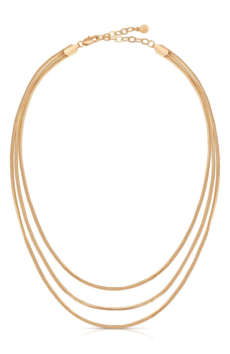 Ettika Triple Layered Snake Chain Necklace, Alternate, color, Gold