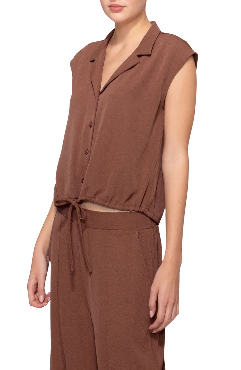 MELLODAY Drawstring Hem Sleeveless Button-Up Shirt, Alternate, color, Brown