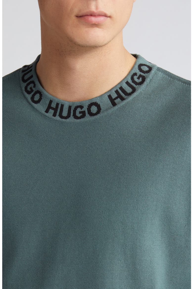 Smarlo Oversize Logo Collar Crewneck Sweater, Alternate, color, DARK GREEN