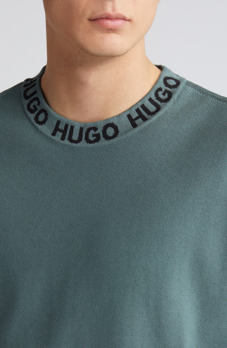 HUGO Smarlo Oversize Logo Collar Crewneck Sweater, Alternate, color, Dark Green