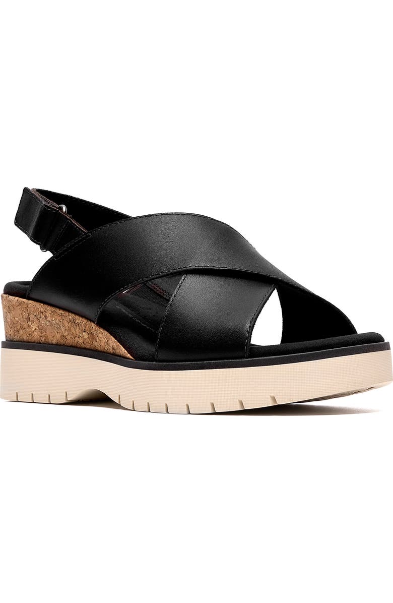 Clarks<sup>®</sup> Diaz Cross Strap Wedge Sandal, Main, color, Black Leather