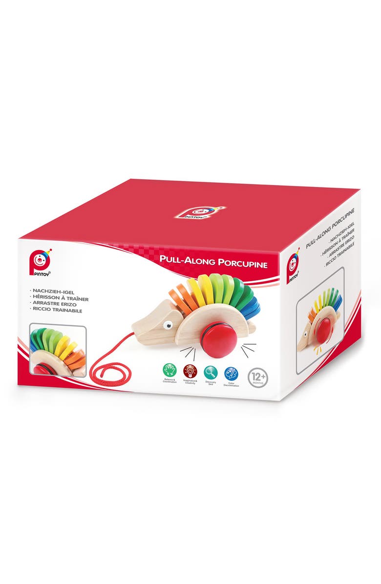 Pintoy Wood Pull Along Toy Porcupine, Alternate, color, 