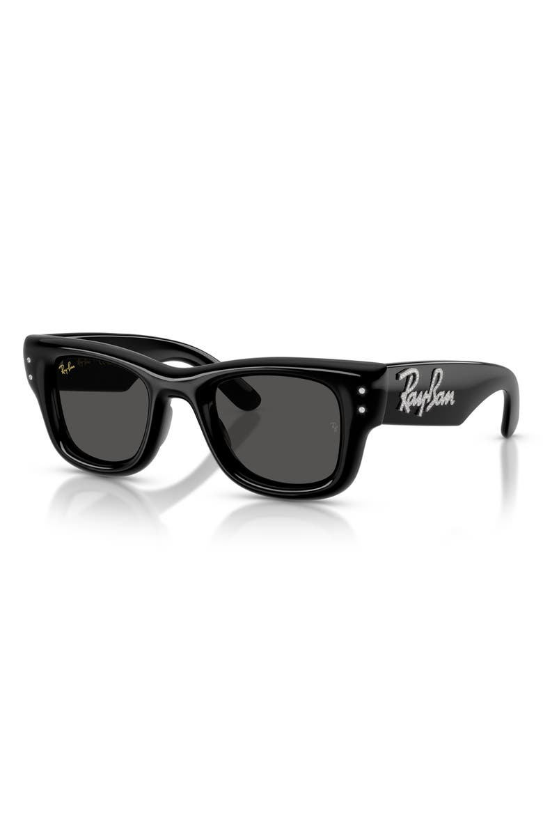 Ray-Ban Wayfarer Puffer 47mm Small Square Sunglasses, Alternate, color, Black With Strass / Dark Grey