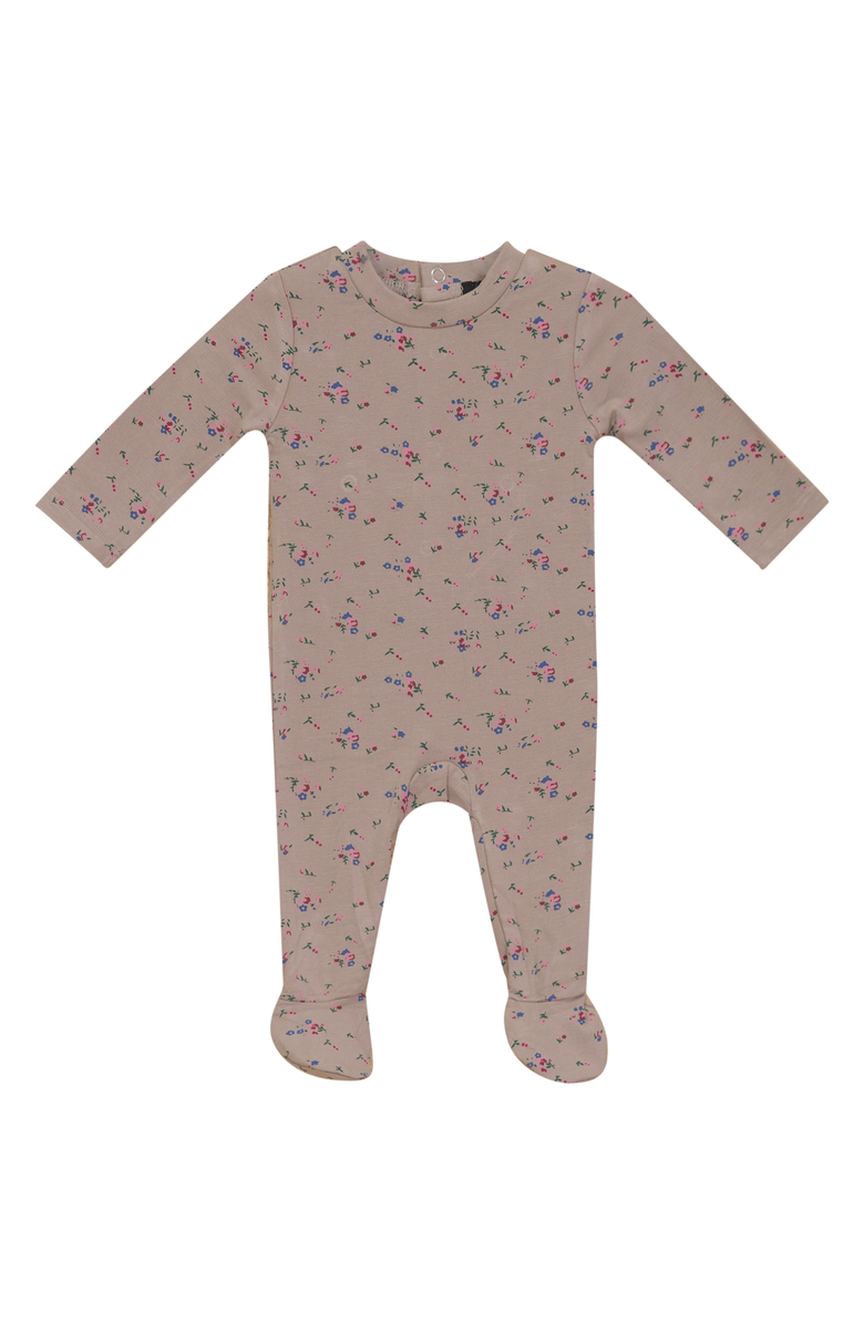 Space Grey Center Back Snap Floral printed Romper, Main, color, Beige