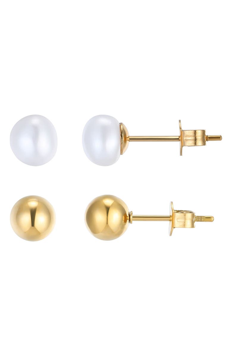 Adornia Set of 2 Freshwater Pearl & Round Stud Earrings, Main, color, 