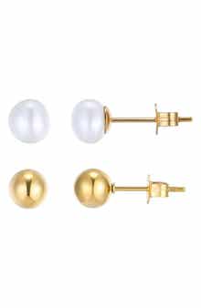 Adornia Set of 2 Freshwater Pearl & Round Stud Earrings