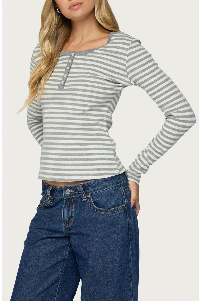 Roma Striped Henley Top, Alternate, color, GRAY-MELANGE