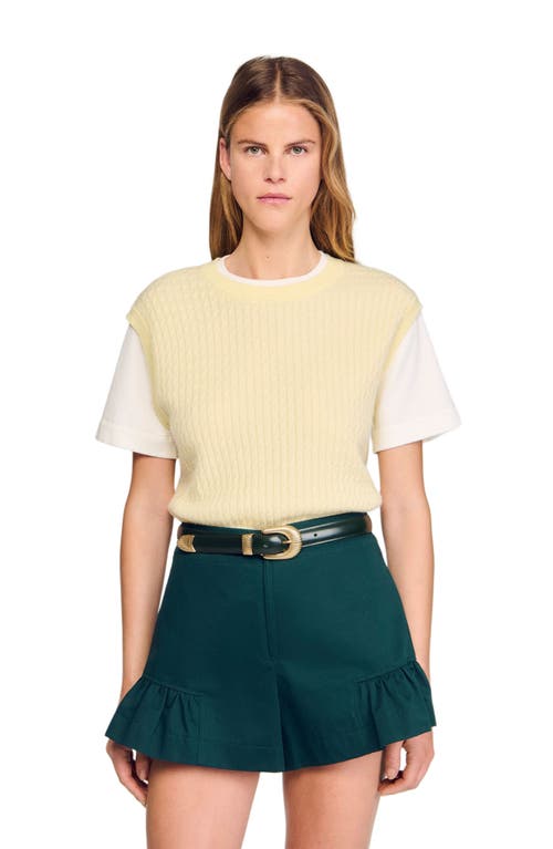 Sandro Womens Light Yellow Layered Short-sleeve Knitted Jumper In Multi