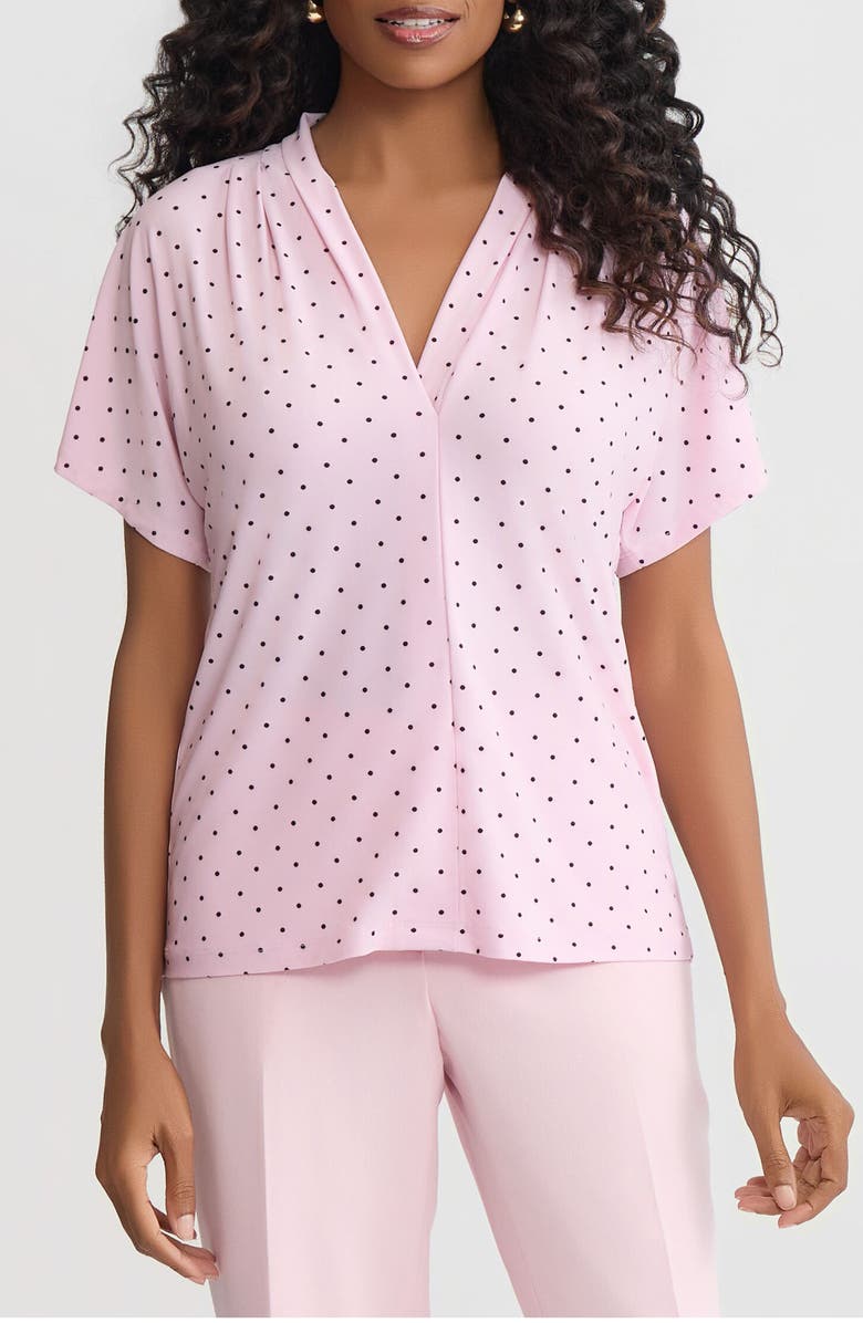 KASPER Polka Dot Pleated Shoulder Top, Main, color, Tutu Pink/ Black