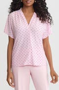 KASPER Polka Dot Pleated Shoulder Top