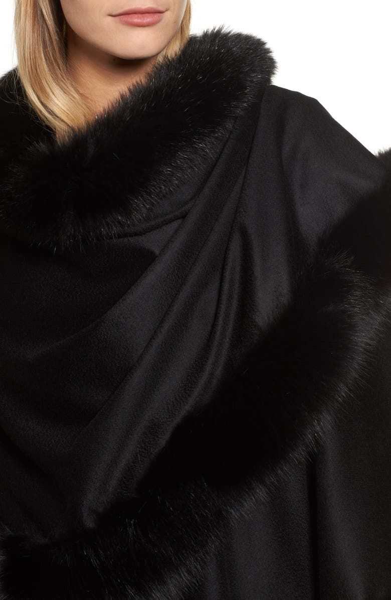 Sofia Cashmere Genuine Fox Fur Trim Cape, Alternate, color, 