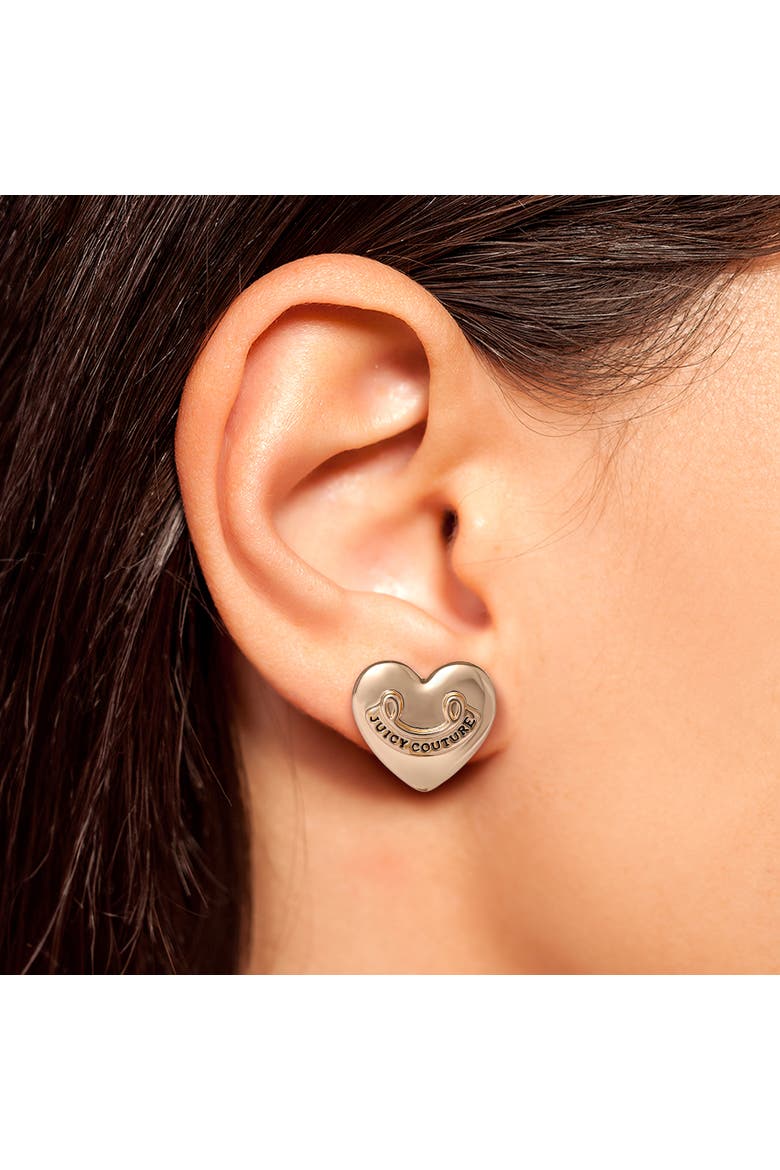 Heart Stud Earrings with Iconic Logo, Alternate, color, Gold